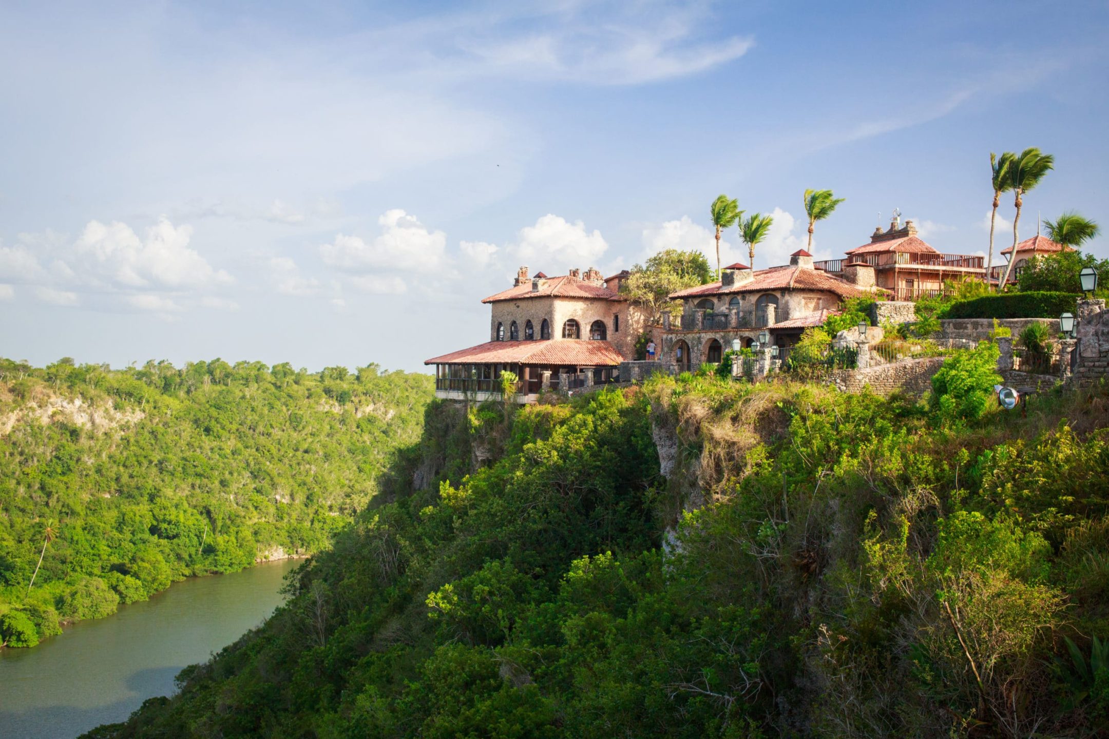 mediterranean style buildings overlooking the chavon river in the dominican republic