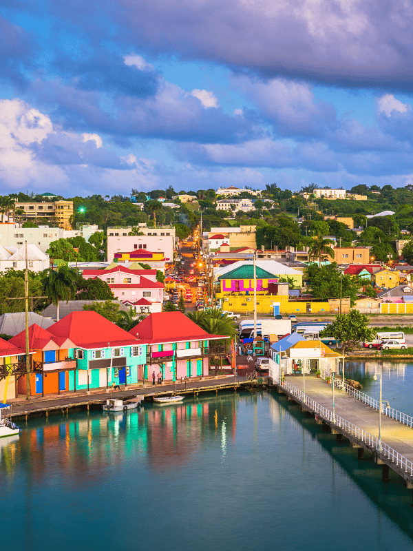 Colorful buildings on the port in Antigua