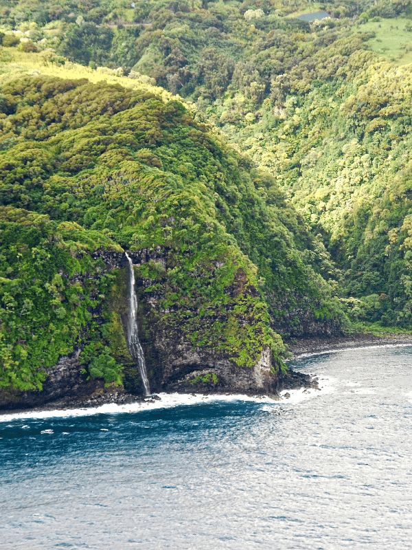Waterfall into the ocean off Molokai, Hawaii