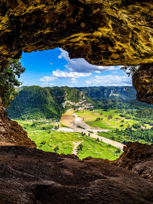 View of pastures from the inside of the Ventana cave in Puerto Rico