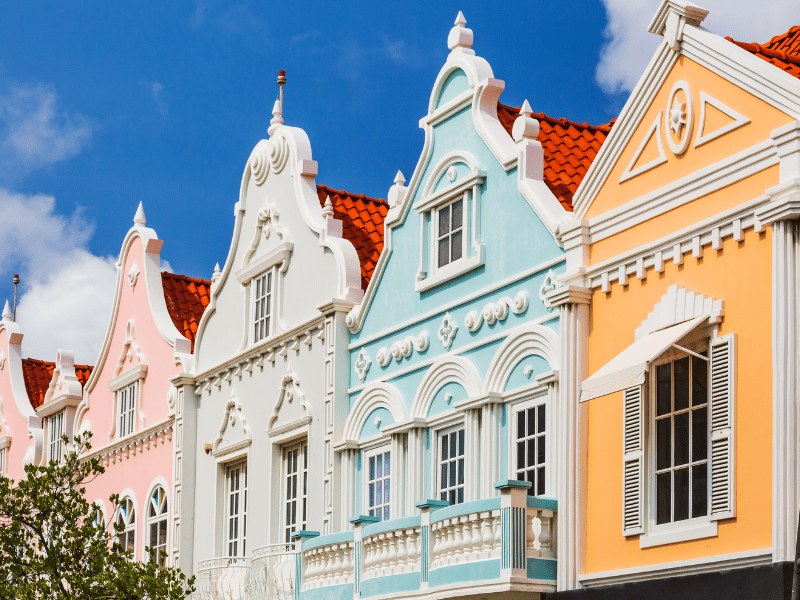 Pastel-colored Dutch houses in Aruba