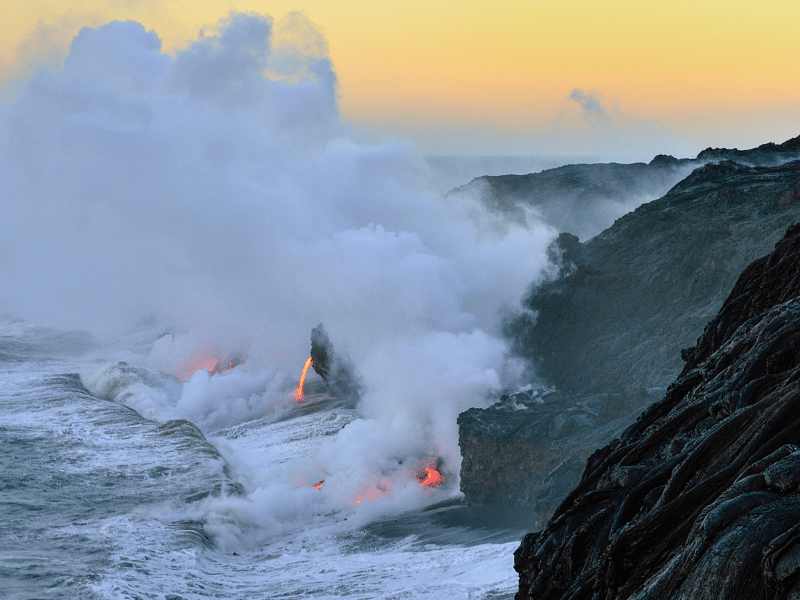 Lava flows into the ocean in Hawaii