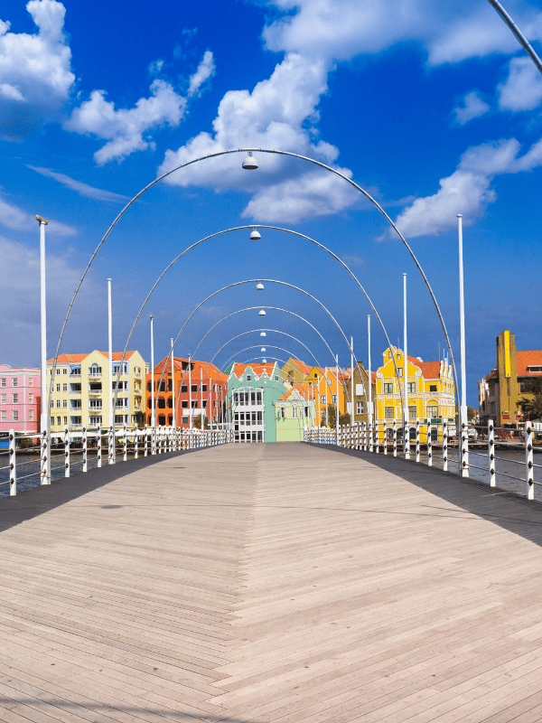 Colorful buildings along the dock in Curacao