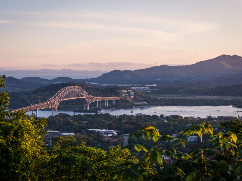 Bridge of the Americas in Panama at dusk