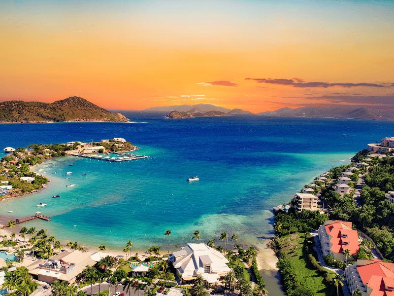 Sunset aerial view of St Thomas