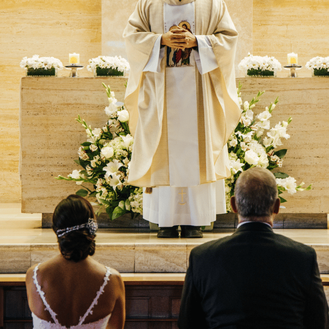 Catholic couple at a destination wedding
