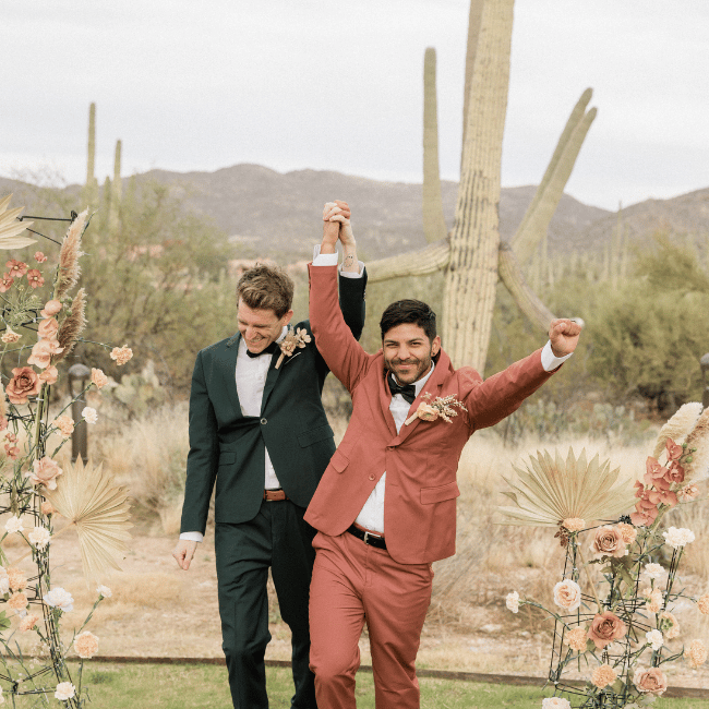 Gay couple at a destination wedding