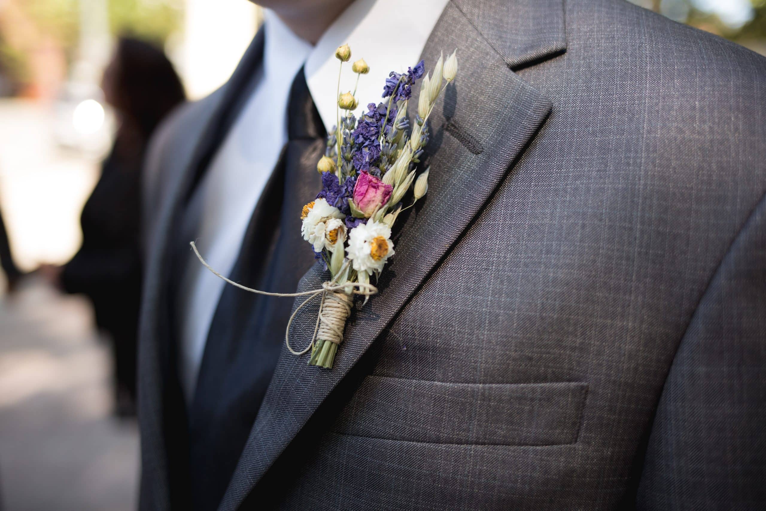 Close-up of a groom's boutonniere