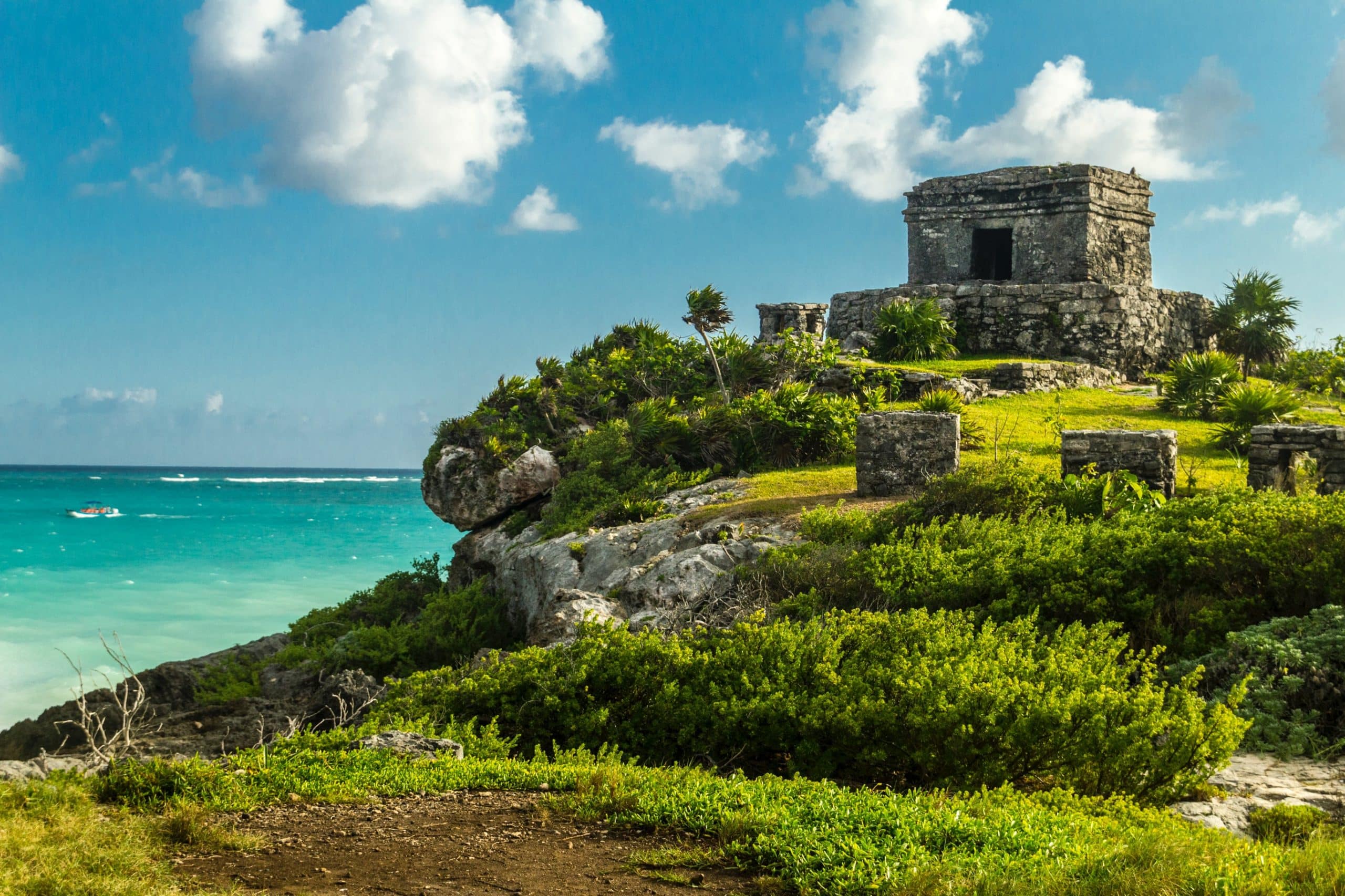 Archeological ruins by the ocean in Tulum, Mexico
