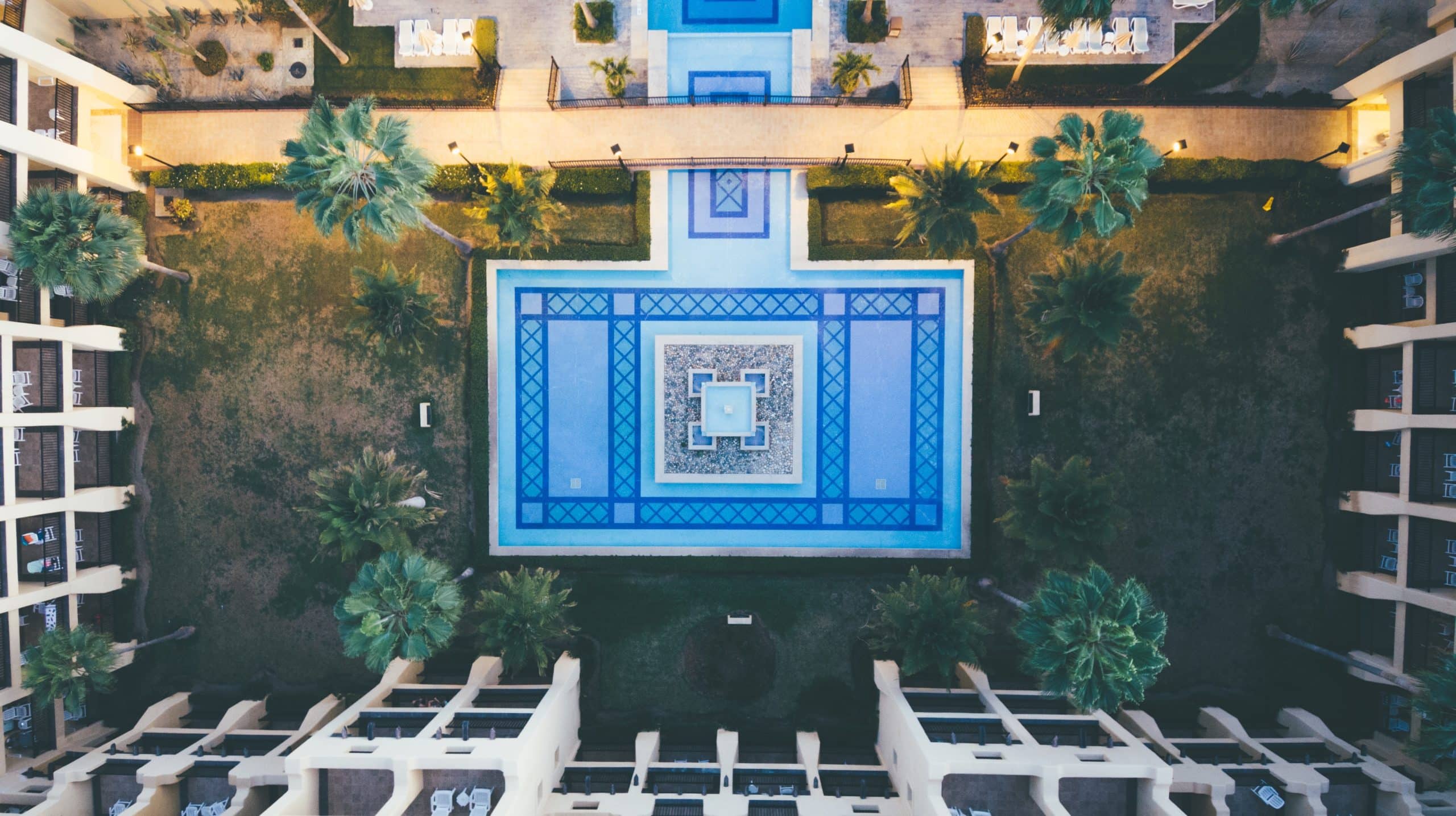Aerial Shot of a Swimming Pool at a Resort in Mexico